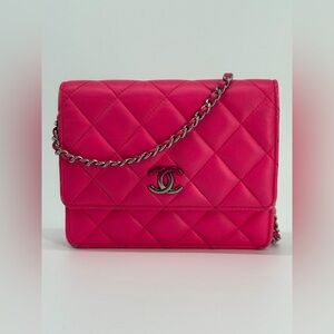 CHANEL WOC Pink Lambskin Leather Ombre Hardware Square Crossbody
Bag